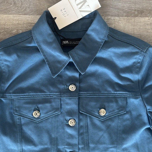 NWT Zara Blue Denim button down Mini Dress Sz S - Picture 4 of 10